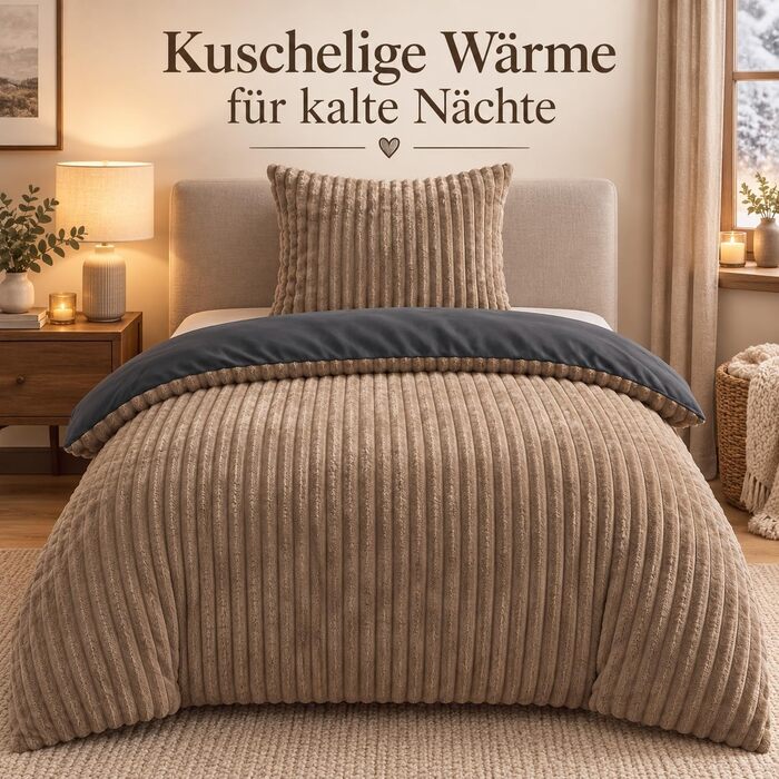 Комплект постільної білизни Leonado Vicenti Cashmere-Touch Teddy Plüsch, 2-частинний, 135x200 см, теплий зимовий фліс Coral Fleece, ефект вельвету, двосторонній (Коричневий - Антрацит)