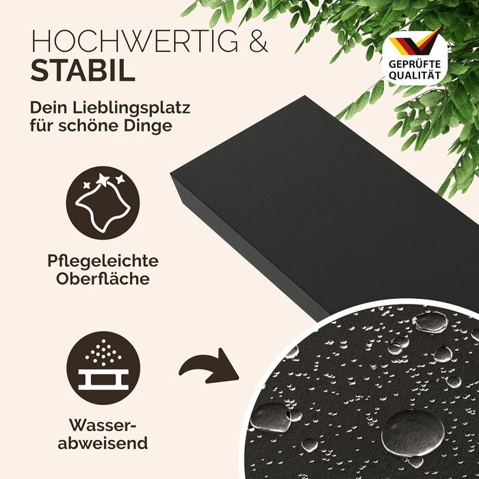 Полиця настінна Casaria Holz Schwarz 90 см для кухні, вітальні, коридору - чорна матова, витримує до 15 кг