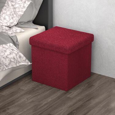 Складаний пуф INTIRILIFE 38x38x38 см, гранатовий, із тканини з кришкою, пуф-куб з місцем для зберігання, короб для сидіння, підставка для ніг