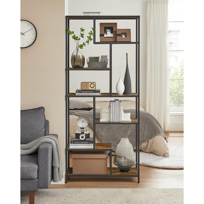 Стелаж Songmics у стилі лофт, 80 x 30 x 180 см, чорний/рустикальний дуб