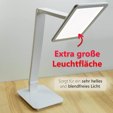 Настільна LED лампа FeinTech LTL00100, димована, 550 лм, з USB, алюміній, ABS-пластик, акрил, регульована температура світла (тепле/холодне біле), біла, 37x15x43.5 см