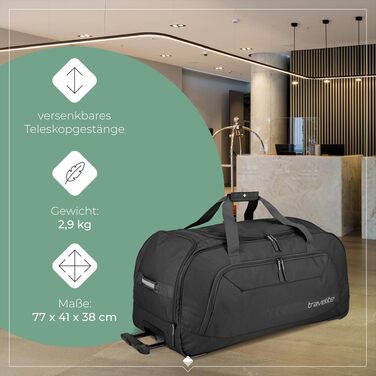 Дорожня сумка на колесах Travelite Kick Off, розмір L (68 см), 65 л, чорна, тролей