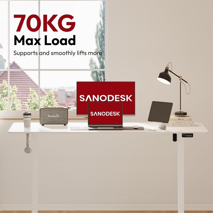 Електричний регульований стіл SANODESK 180x80 см для домашнього офісу, білий, ергономічний комп'ютерний стіл для роботи стоячи й сидячи