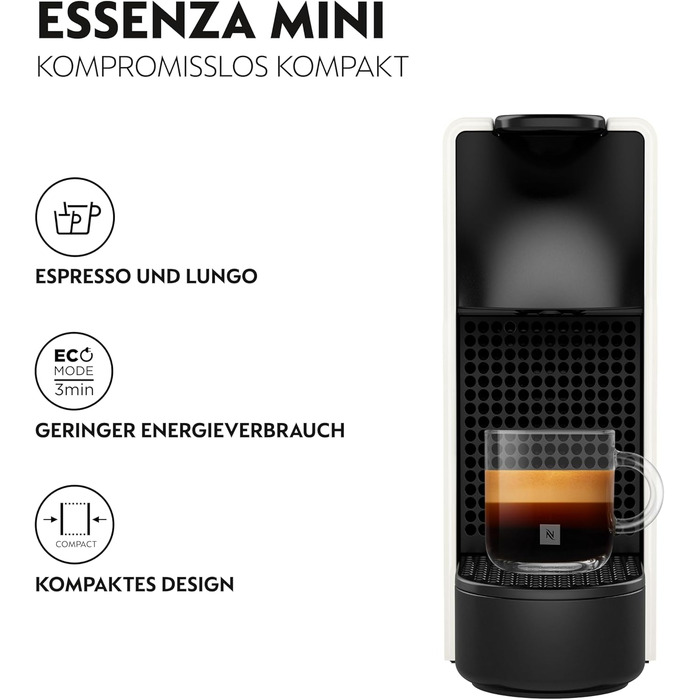 Кавомашина Nespresso Essenza Mini Krups для еспресо та лунго, 19 бар, біла - компактна модель XN1101
