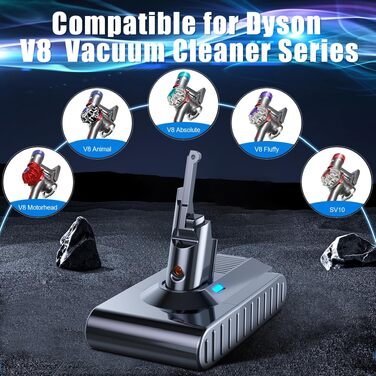 Акумулятор для пилососа Dyson V6 8000mAh з LCD-дисплеєм, сумісний з DC58-DC74, фільтри в комплекті (сірий)