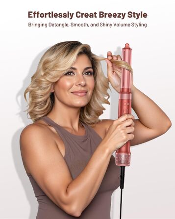 HITTIONA 5-в-1 Airstyler + Фен-щітка для волосся з іонізацією 110 000 об/хв, Автоматичний локон, Без термопошкоджень, Швидке сушіння та об'єм, Професійний стайлер для всіх типів волосся + Чохол для подорожей, Колір: Вишнево-червоний
