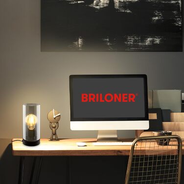 Настільна лампа BRILONER з димчастого скла, циліндрична, чорна, з вимикачем на кабелі, цоколь E27, для офісу та читання