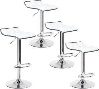 Комплект з 4 барних стільців WOLTU, регульовані, біла екошкіра, м'яке сидіння, сталевий каркас, антиковзаючі накладки