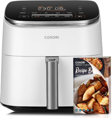 Аерофритюрниця Cosori TurboBlaze 9-в-1, 6 л, біла, тиха, економна, 5 швидкостей, гриль, випікання, дегідрація, 87 рецептів