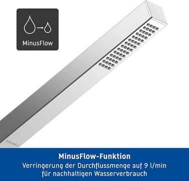 Duravit водозберігаюча ручна душова лійка, квадратна, хром, з режимом Rain, функція MinusFlow, легке очищення