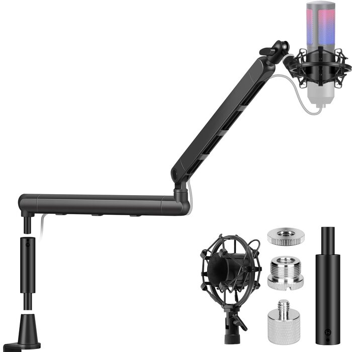 CAHAYA Мікрофонний стійкий кронштейн Boom Arm Professional: Регульований мікрофонний кронштейн з подовжувачем, низькопрофільний дизайн для стрімінгу та запису, вантажопідйомність до 2.5 кг