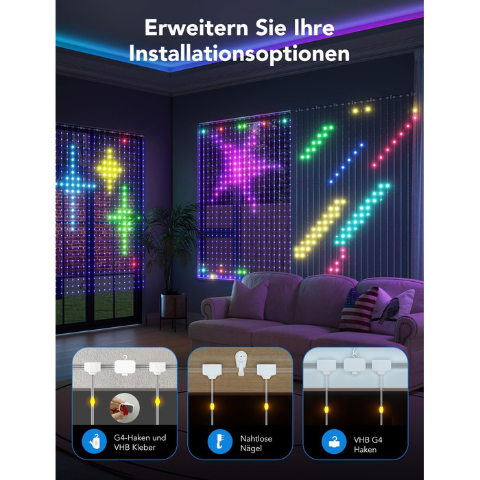 Розумні LED штори Govee 520 RGBIC, 1,5×2 м, IP65, для кімнати та вечірки, сумісні з Alexa, 86+ режимів, водостійкі, світлодіодна гірлянда