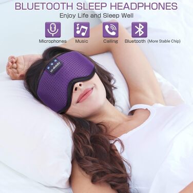 Маска для сну Dolida з навушниками Bluetooth V5.4, повна світлонепроникність, дихаючий матеріал, для жінок та чоловіків, для подорожей, сну, йоги, медитації