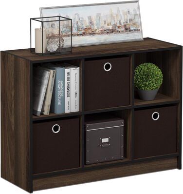 Книжкова шафа Furinno Basic на 6 полиць з 3 висувними ящиками, дерев'яна, темно-коричнева, Columbia Walnut, 30,2 x 80,3 x 59,9 см