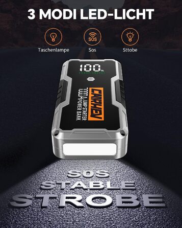 Бустерний пускач CARHEV 7000A для авто 12В (до 10.0L бензин/дизель), Powerbank з QC 3.0 USB та LED-ліхтарем