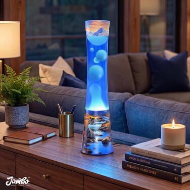 Декоративна лавова лампа Jambo Amber Crystal Liquid Motion Lamp з ефектом руху рідини (фіолетова рідина, жовтий віск), модель River Oasis, 39 см