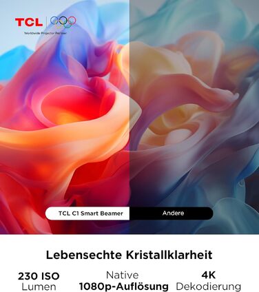 TCL C1 Smart Mini Beamer 4K: Проектор з Google TV, Netflix, Wi-Fi, Bluetooth, Автофокус, Keystone, Dolby Audio 8W