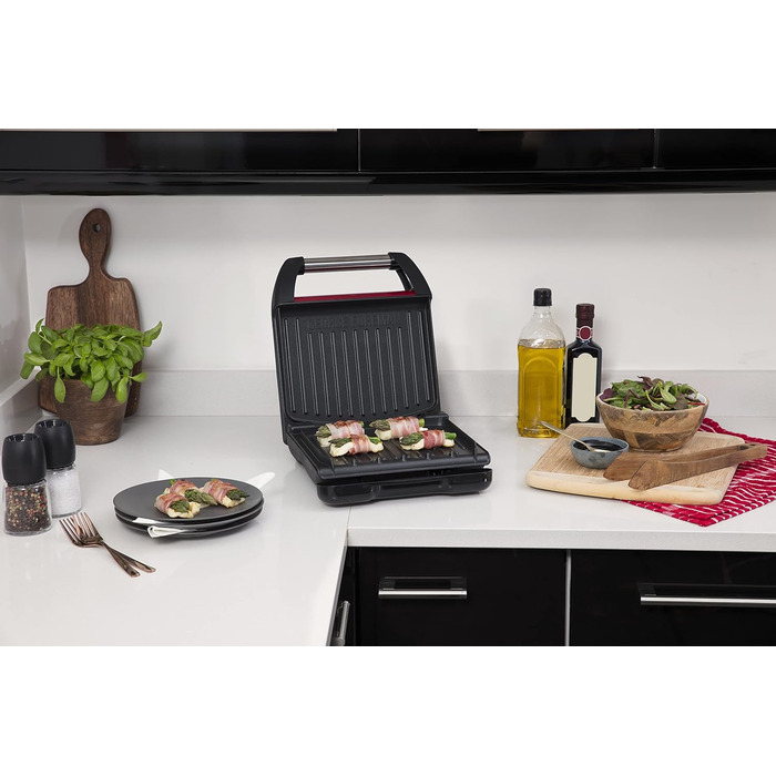 Контактний гриль George Foreman 24x17 см, червоний, для м'яса, риби, овочів, паніні та сендвічів, компактний, до 3 порцій, зменшує до 42% жиру
